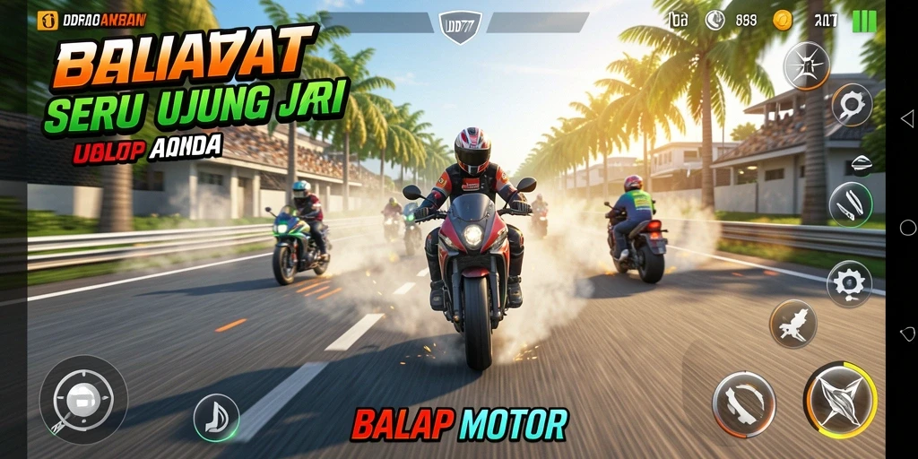 Antarmuka balap motor yang menarik dan mudah digunakan.