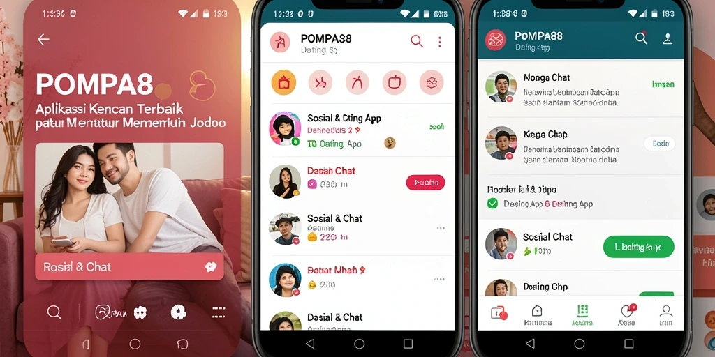 Tampilan antarmuka POMPA88 yang modern dan menarik untuk aplikasi Dating App.