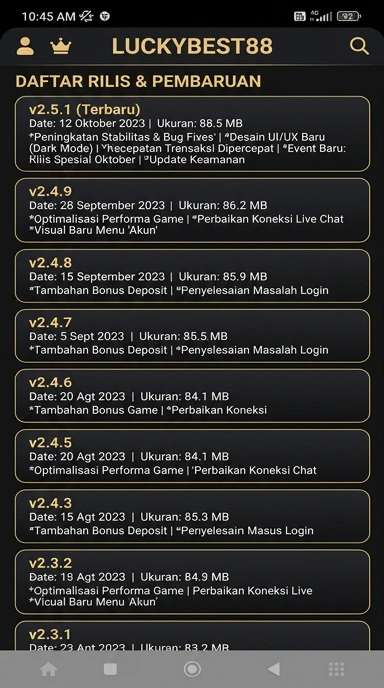 Riwayat Versi luckybest88 untuk Pengguna Android